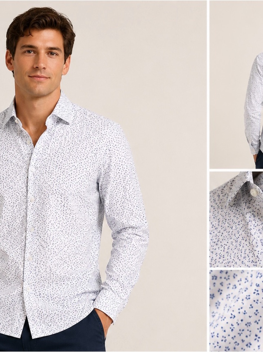 Alfani White Dress Shirt with Navy Micro Dot Pattern